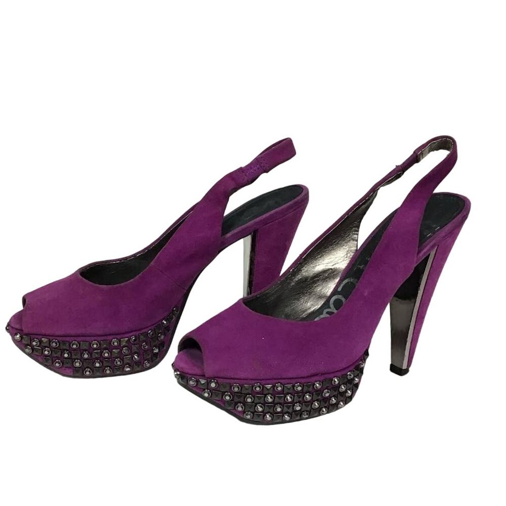 Sam Edelman Yesenia Studded Peep Toe Pump Heels Dark Pink Fuschia sz 6.5 6 1/2